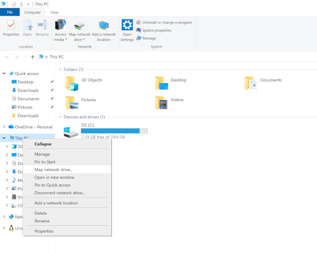 Choose 'Map Network drive' in contextual menu