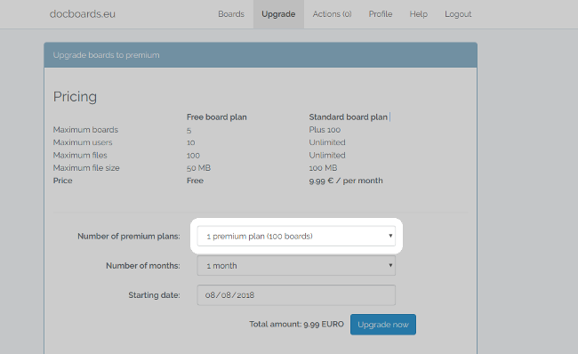 Alice selects number of teams she needs in a premium plan