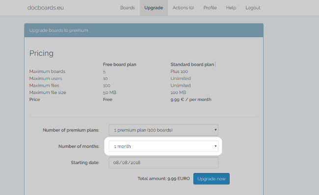 Alice selects number of months she needs a premium plan for